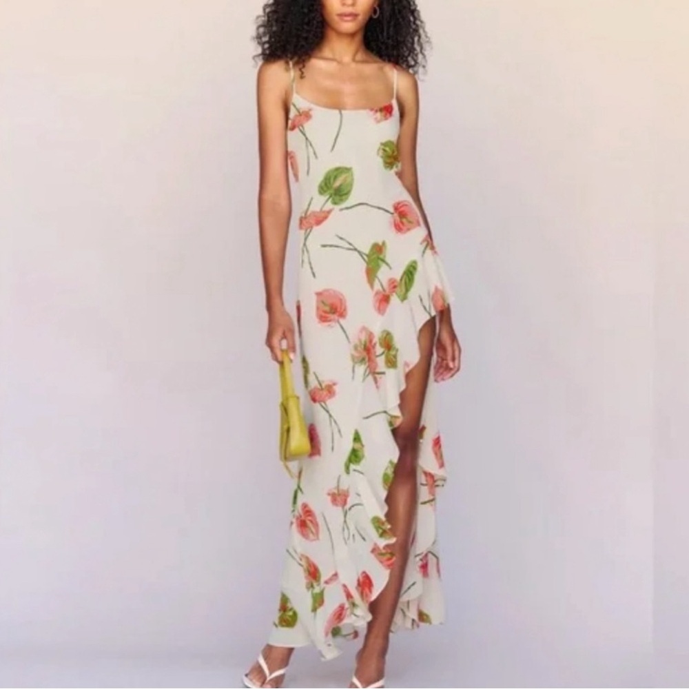 Reformation Floral Maxi Dress - Cream with Pink and Green